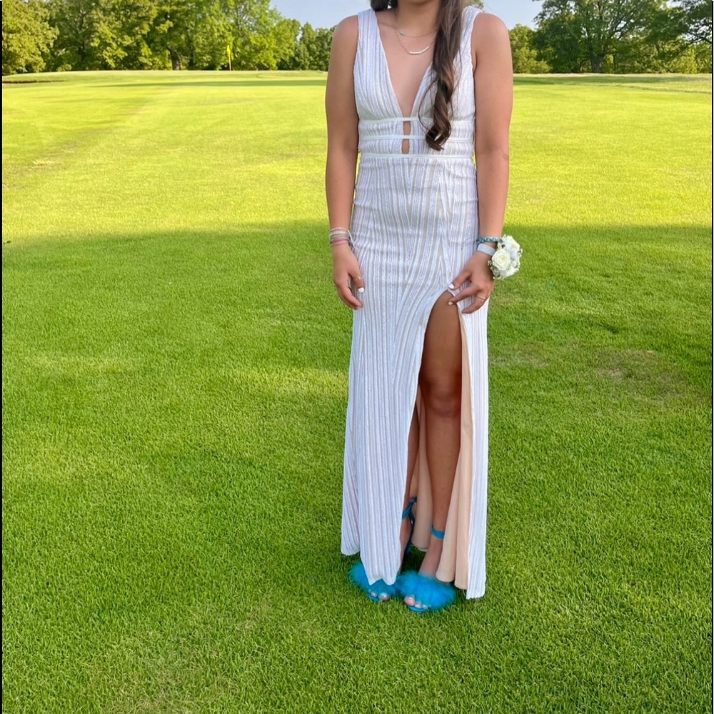 White & nude sequined formal dress size 3
